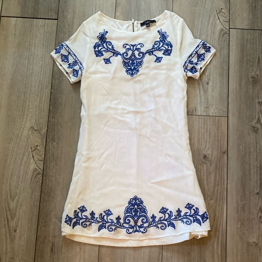 Lulus Tell to Tale Blue Embroidered Dress Size Small